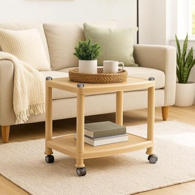 Nilkamal CENTBL2 Contemporary Center Trolley Coffee Table/Tea Table/Teapoy for Home/Living Room/Office & Outdoor (Plastic), Marble Beige Color