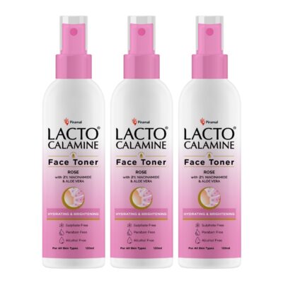 Lacto Calamine Rose Water Toner For Glowing Skin|120ml Each- Pack of 3| Gulab Jal Face Toner|Rosewater- Aloe Vera & 2% Niacinamide| Cleanses, Hydrates & Moisturises Skin|No Sulphate,Alcohol & Parabens