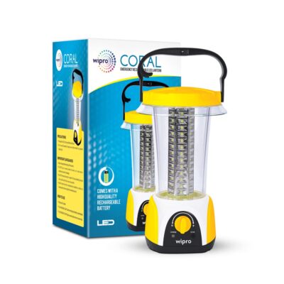 Wipro Coral Multi-Functional Rechargeable LED Emergency Lights, with 84 Individual LED Lights|360 Degree Lighting and 3000mAH Lithium Battery,Yellow , Pack of 1