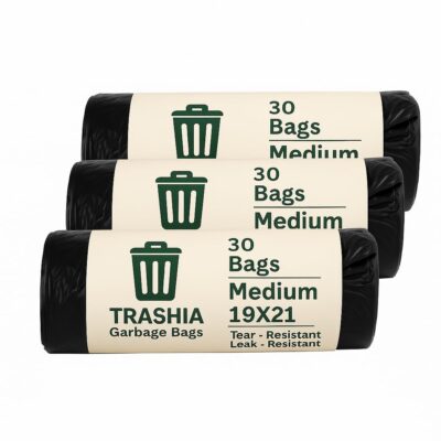 Garbage Bags Medium 19x21 Inch (30 Bags x 3 Rolls, 90 Pcs) | Heavy Duty Dustbin Bags | Tear-Resistant, Leak-Resistant, Disposable dustbin Bags for Home, Kitchen & Office – Black