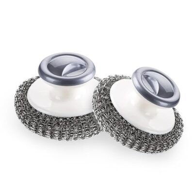 Stainless Steel Scrubber with Handle – Heavy Duty Steel Wool Scrubbing Brush for Cleaning Dishes, Pots, Pans, and Sinks (1)