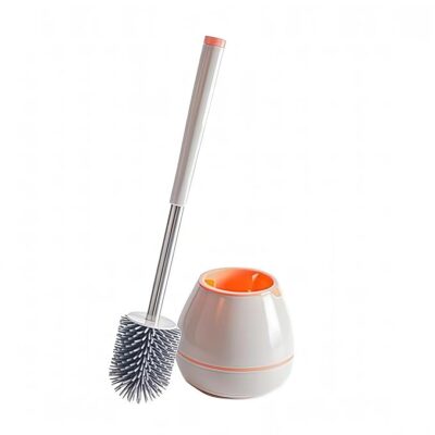 BonKaso Tracy Toilet Brush with PP Bristle Head & Holder for Bathroom Cleaning | Ergonomic Handle Toilet Brush with Anti-Slip Grip | Compact, Durable & Stylish Bathroom Cleaner – Grey & Orange