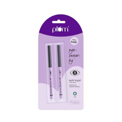 Plum Eye-Swear-By Kohl Kajal Combo | Set of 2 | Deep Black | Creamy Smooth | Smudge-Proof | Waterproof | Retractable Pencil | Vegan & Cruelty-Free