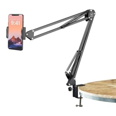 TechMaven Overhead Mobile Stand for Desk | 360° Adjustable Phone Holder | Lazy Arm Mount for Video/Photo Shooting | Bed, Kitchen, Study Table Clamp | Sturdy Metal Stand for Content Creators