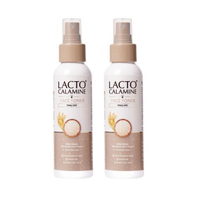 Lacto Calamine Rice Toner | 120ml - Pack of 2 | Rice Water Toner Korean Skincare for Glass Skin with Vitamin C, Glycolic Acid, Niacinamide | Face Toner for All Skin Types | Dermatologically Tested | Alcohol free