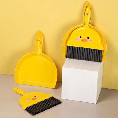 Qcen Dustpan with Thick Bristles, Yellow Color, No Dust Leakage