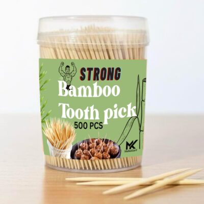 MahaKart Bamboo Toothpicks – 500 Pcs | 63mm Smooth No-Burr, Eco-Friendly Wooden Tooth Picks | Hygienic, Safe & Biodegradable | Ideal for Kitchen, Restaurants, Party, Snacks & Dental Care (500)