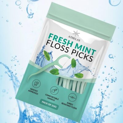 Athelas Pack of 100 Fresh Mint Dental Floss Picks | Dentist Designed & most convenient teeth Flosser for fresh Breath & complete oral plaque removal (Fresh Mint)