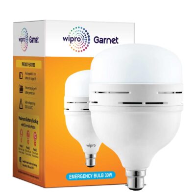 Wipro Garnet 30w LED Emergency Bulb | Cool Day White (6500K) | B22 | Inverter Bulb for Home | Upto 10 Hours Back up with dimmable Modes | Li-ion Battery | Over Charging Protection | Pack of 1