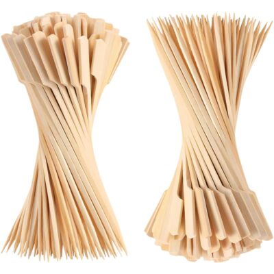 Wooden Gun Stick Skewers | 5 Inches (13 CM) | Pack of 200 | Paddle Skewers | BBQ Sticks for Grilling, Ideal for Kababs, Fruits, and Starters | Outdoor Barbecue Skewer Set