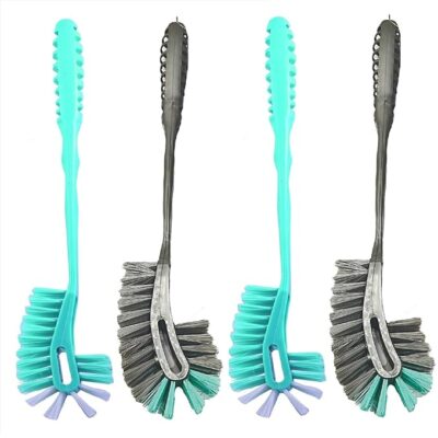Sir Prize Double Sided Nylon Bristles with Durable Plastic Toilet Brush|Hockey Shape and Longer Handle Ergonomic Design Toilet Brush| Western and Indian Toilet for Brush (Multicolor,Pack of 4)