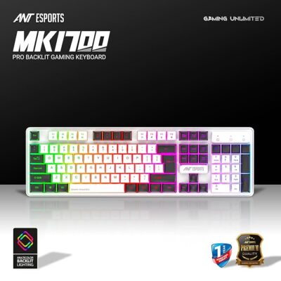 Ant Esports MK1700 Wired Membrane Gaming Keyboard –with Backlit RGB LED, USB-A Connection, Quiet Keystrokes, 12 Multimedia Function Keys - for Computer, PC, Desktop, Gamer– 1 Year Warranty–Mercury