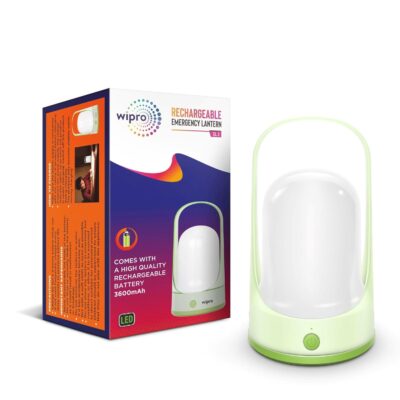 wipro EL3 Rechargable Emergency Lantern with 3 Step Dimming | 360 Degree Light | Pack of 1 | 3600 Mah Battery | Upto 8 Hours Back Up | Type-C | High Quality Diffuser | Transparent Top Holder, White