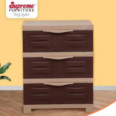 Supreme Furniture Fusion DR 03 Multipurpose with 3 Layer Drawer Made by 100% Virgin Plastic Chester for Home, Living Room and Kids (Small Size, Globus Brown/Dark Beige)