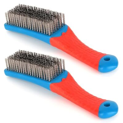 2 Pack Wire Brushes for Cleaning-Heavy-Duty Stainless-Steel Wire Scratch Brush for Metal Rust Cleaning,Paint Scrubbing with Rubber Covered Handle