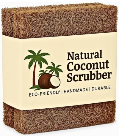 Kaidaa Set of 5 Natural Kitchen Scrubber | 100% Coconut Coir Sponge for Dishwashing | Eco Friendly, Non Toxic & Biodegradable Cleaning Scrubber for Kitchen | Long-Lasting Dish Scrub Pads