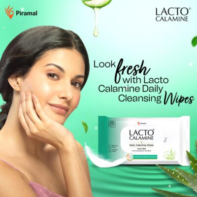 Lacto Calamine Daily Cleansing Facial Wipes 25N Each - Pack of 6 | Wet Wipes for Face with Aloe Vera, Cucumber & Vitamin E | Makeup Remover Wipes| Hydrating,Refreshing, Soothing|Paraben & Alcohol Free