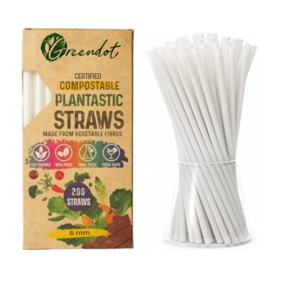 GREENDOT BIOPAK Biodegradable & Compostable Straws for Drinking (200 pcs 6mm), Eco-Friendly, BPA-Free, Non-Toxic & Food Safe Vegetable Fiber Straws, Suitable for Cold Beverages