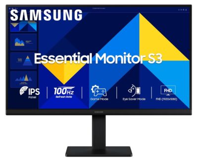 Samsung 22" (54.6 cm) S3 Flat Monitor|Super Slim Borderless Design|IPS Panel|FHD 1920 x 1080|100 Hz|5 ms|Ports-HDMI,VGA|Game Mode|Eye Saver Mode||Wall Mountable|LS22D300GAWXXL|Black