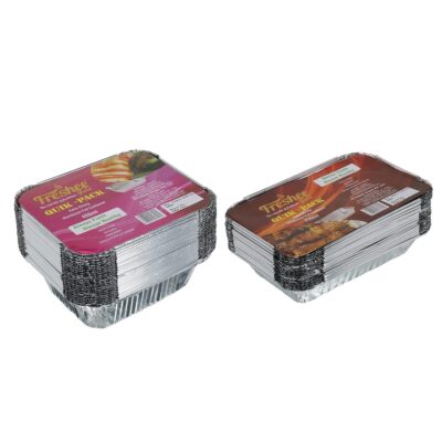 Freshee Aluminium Silver Foil Containers with Lid 450ml & 750ml Disposable Food Containers for Food Delivery and Parcels, 25pcs Each