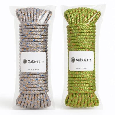 Sakoraware Cloth Line for Drying Clothes | Nylon Braided Cotton Rope 20 Mtr Pack of 2 Durable Strong and Flexible for Outdoor Indoor Use Perfect for Hanging Laundry and Wet Clothes