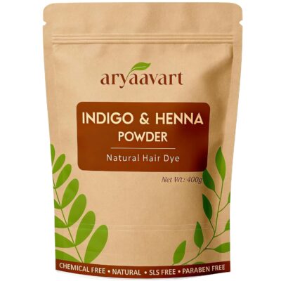 Aryaavart Indigo & Henna Powder Combo Pack 400g | for Natural Black & Brown Hair Color | Herbal Hair Dye for Grey Coverage | Strengthens Hair, Reduces Dandruff & Adds Shine | Chemical-Free