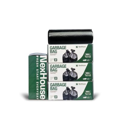Nexhouse Premium Garbage Bags 120 Count | Small 17 x 19 Inches | 30 Pcs x 4 Rolls | For Dry & Wet Waste Disposal | Black