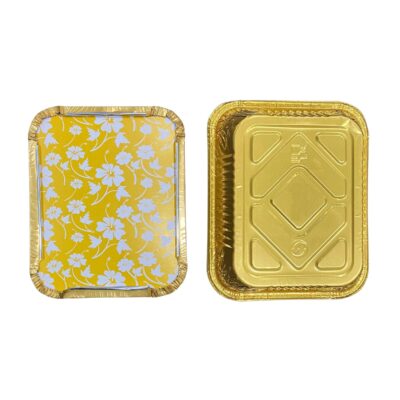 HushLush Aluminium Foil Disposable Containers with Lids - Ideal for Food Storage, Parties, Events, Catering and Baking| Leak Resistance| Oven Safe Light Weight Packing Item (Golden- 450ML Pack of 20)