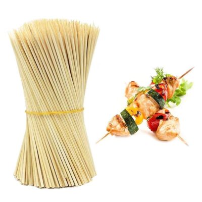 Inditradition Natural Bamboo Skewer Sticks for BBQ, Tandoor, Grill, Spiral Potato, Paneer Tikka, Chicken Tikka - Pack of 100 (8" Long x 2.5mm Thick)