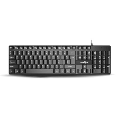 FRONTECH Multimedia USB Wired Keyboard, 105 Keys, 12 Hot Keys, Ergonomic Design with Adjustable Clips, Soft & Laser Printed Keys, Plug and Play (KB-1671)