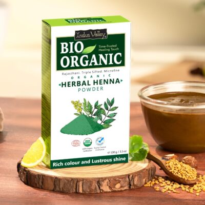 Indus Valley Herbal Henna Powder Organic Natural Green Heena for Hair Colour Nourishes Conditions & Strengthens No Harsh Chemicals All Hair Types (100g)