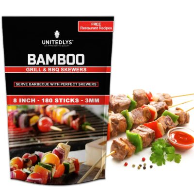 Bamboo Skewers Sticks 8 inches 3mm Pack of 180 | Barbeque Stick for Microwave Oven & Pan | Skewers for Grilling Kabab Stick | Barbeque Grill Wooden Stick | Barbeque Bamboo Sticks