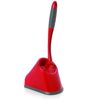 Cello Kleeno Angular Toilet Brush with Holder Pack of 1, Red & Grey | Flexible Bristles & Rubberised Firm Grip Plastic Sturdy Handle |Toilet Cleaning Brush for Western and Indian Toilet Bathroom Brush