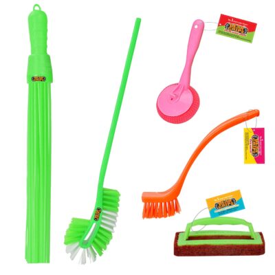 BEAR GRIPS Complete 5-Item Bathroom Cleaning Set With Toilet Brush, Tile Scrubber, Basin Brush, Plastic Kharata Broom and Nylon Sink Brush Combo - Color May Vary