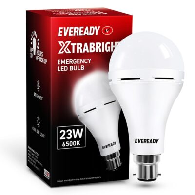 Eveready Xtrabright Emergency Rechargeable 23W LED Bulb for Power Cut | Cool Day Light (6500K) | Energy Efficient | 3 Hour Battery Backup | B22 Base