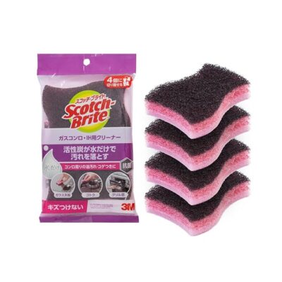 Scotch-Brite Gas Stove & Induction Cleaner with Activated Charcoal, Non-Scratch Scouring Pad for Glass Cooktop, Grates and Grill, Removes Oil Stains and Grime Around The Stove with just Water (4 Pcs)