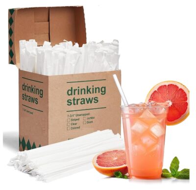 Amit Marketing 6 mm Corn Starch Straws | Eco-Friendly Compostable Sustainable Disposable Drinking Straws | Cocktail Cold Drink Bubble Tea Juice Smoothie Thick Shakes Non-Bendable White (200 Pcs)