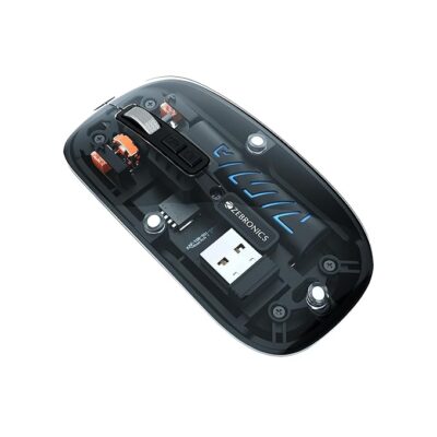 ZEBRONICS Glassy 10 Wireless Mouse, Dual Mode (2.4GHz + BT), Upto 1600 DPI, Silent Operation, 5 Buttons, Type-C Charging, Comfortable & Ergonomic, for Mac | Laptop | Computer (Black)