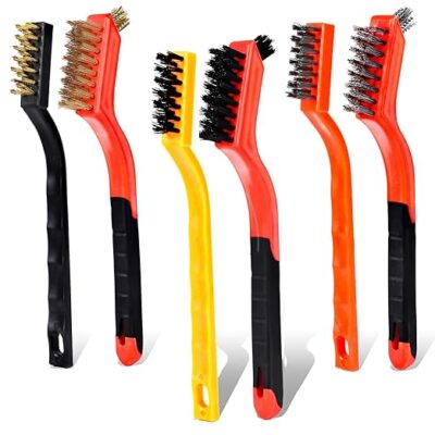 Wire Brush Set, 6 Pcs Professional Wire Brushes for Cleaning Rust, Stainless Steel/Brass/Nylon Brushes, Small Wire Brush with Arc-shaped Handle, Used for Rust Removal, Dirt Removal & Cleaning Crevices