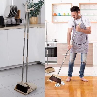 Long Handled Dustpan and Brush, Broom and Dustpan Set for Floor Cleaning, Lobby Broom with Adjustable Handle- Multicolor