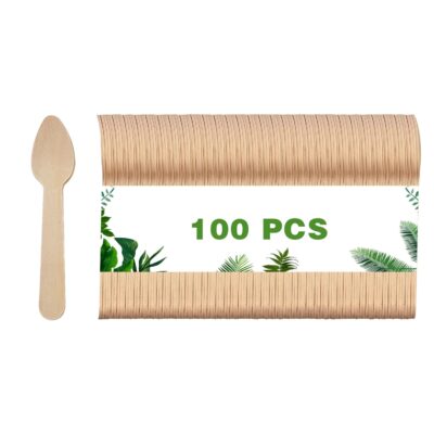 Dazkzooy Disposable Cutlery Wooden Coffee Spoons, Pack of 100 - Environmentally Friendly Wooden Spoons, Wooden Spoons Small, Biodegradable, Ideal for Parties and Events