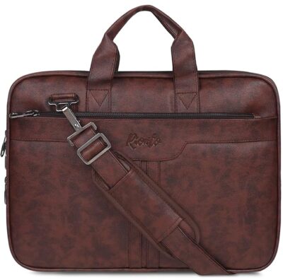 RIONTO Prime Laptop Bags for Men Office Use | Upto 15.6 inch | Expandable Bottom | Mobile & Pen Compartment with Multiple Organizers | PU Leather | Professional Office Bag for Man & Women - Tan