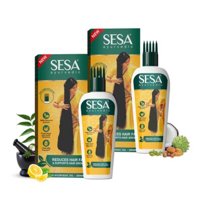 SESA Ayurvedic Hair Oil With Bhringraj & 17 Rare Herbs With Coconut | 4 Nourishing Oil For Hair Growth Help Control Hair Fall with Easy Applicator | Women and Men (400 ml)