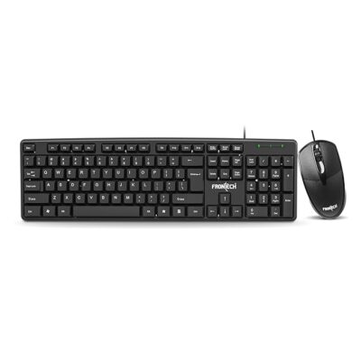 FRONTECH Wired USB Keyboard and Mouse Combo with 104 Keys, 3-Button Mouse, and 1000 DPI Optical Sensor. (KB-0012)
