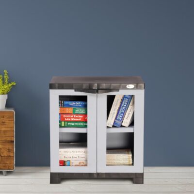 Supreme Furniture Fusion 01 FG See-Thru Glass Panels Bookshelf (Small Size, Coke RED/Blue) - (DIY) (Charcoal/Sky Grey)