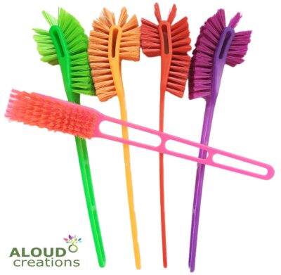 ALOUD CREATIONS Double Sided Flexible Toilet Brush |Double Hockey Design | for Western and Indian Toilet Cleaning | Multi Colour | Large Size | Pack of 2, Plastic