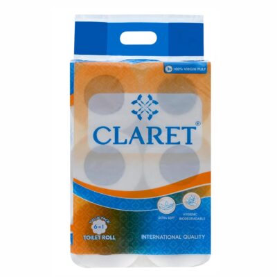 Claret Toilet Tissue Paper Roll For Bathroom | Disposable Towel | Soft & Highly Absorbent | 100% Natural & Skin Friendly | 2 Ply Thick Paper | 200 Pulls Each | Pack of 6 Rolls | 6X200 1200 Total Pulls