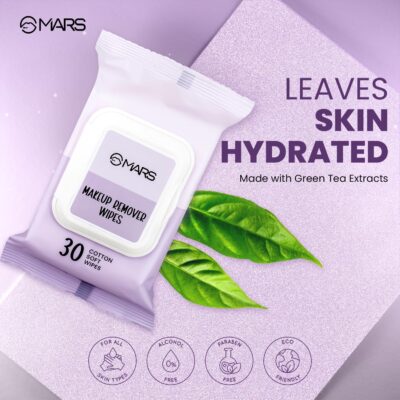 MARS Makeup Remover Wet Wipes for Face | 30 Cotton Soft Wipes | Hydrating & Refreshing | Enriched with Green Tea & Aloe Vera Extract | Soothing & Maintains pH Balance | Gentle on Skin