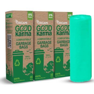 Good Karma Compostable & Eco-Friendly Garbage Bags | 17 x 19 Inches Small Pack of 3 | (15 Bags per Pack) For Dry & Wet Trash (Green)