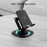 ZEBRONICS MTS200, Foldable Mobile Holder, Upto 9.6 inches, 360° Rotatable, Stepless Multi Angle Adjustment, Anti-Skid Base & Resting pad, Lightweight & Handy, Compatible with Mobile & Tablet (Black)